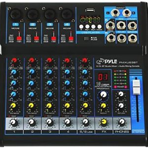 Pyle 6-Channel Professional Audio Mixer - USB - Bluetooth - 48V Phantom Power - Digital MP3 Input - FX 16-Bit DSP - Desk System Interface - PMXU63BT