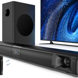 Saiyin Sound Bar for Smart TV with Subwoofer, 100W Detachable Soundbar Home Theater Surround Sound System for TV with Horn Tweeter, Adjustable Bass and HDMI-ARC/Bluetooth Optical/AUX/Connection